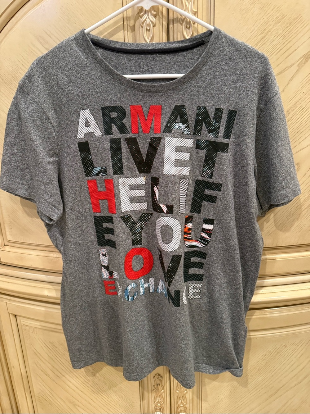 Armani Exchange Gray Graphic Logo Tee, size XL